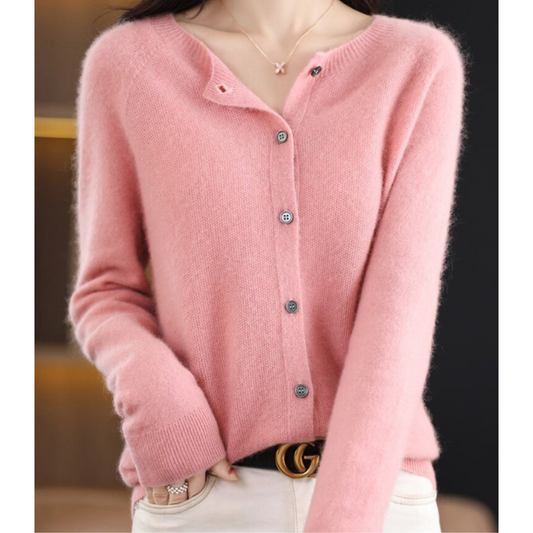 Cárdigan de punto fino con botones para mujer en rosa claro