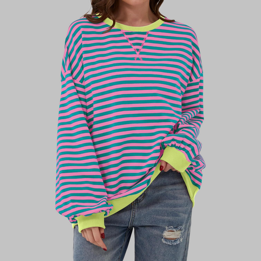 Sudadera oversize de rayas para mujer en rosa