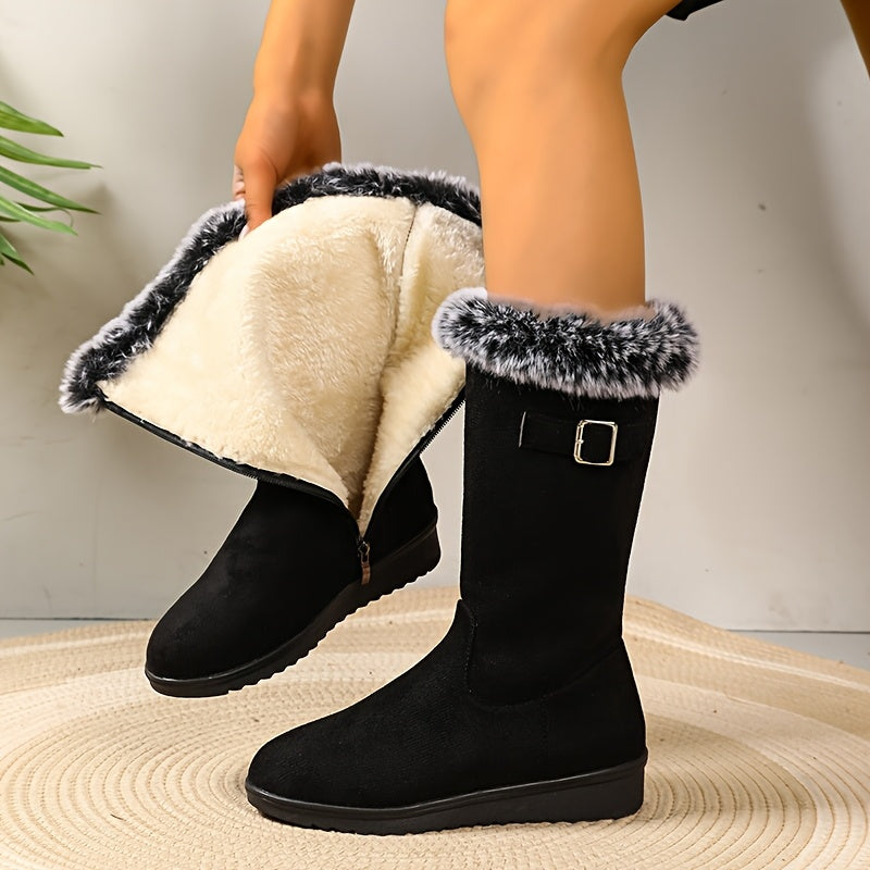 Botas a media pierna con forro de peluche para mujer en negro
