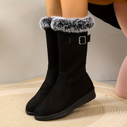 Botas a media pierna con forro de peluche, vista lateral