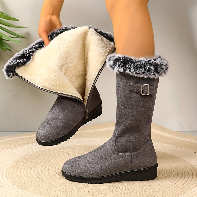 Botas a media pierna con forro de peluche para mujer en gris