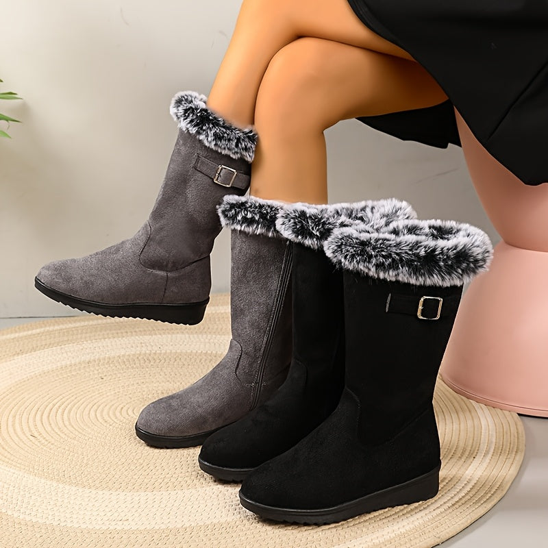 Botas a media pierna con forro de peluche, puestas