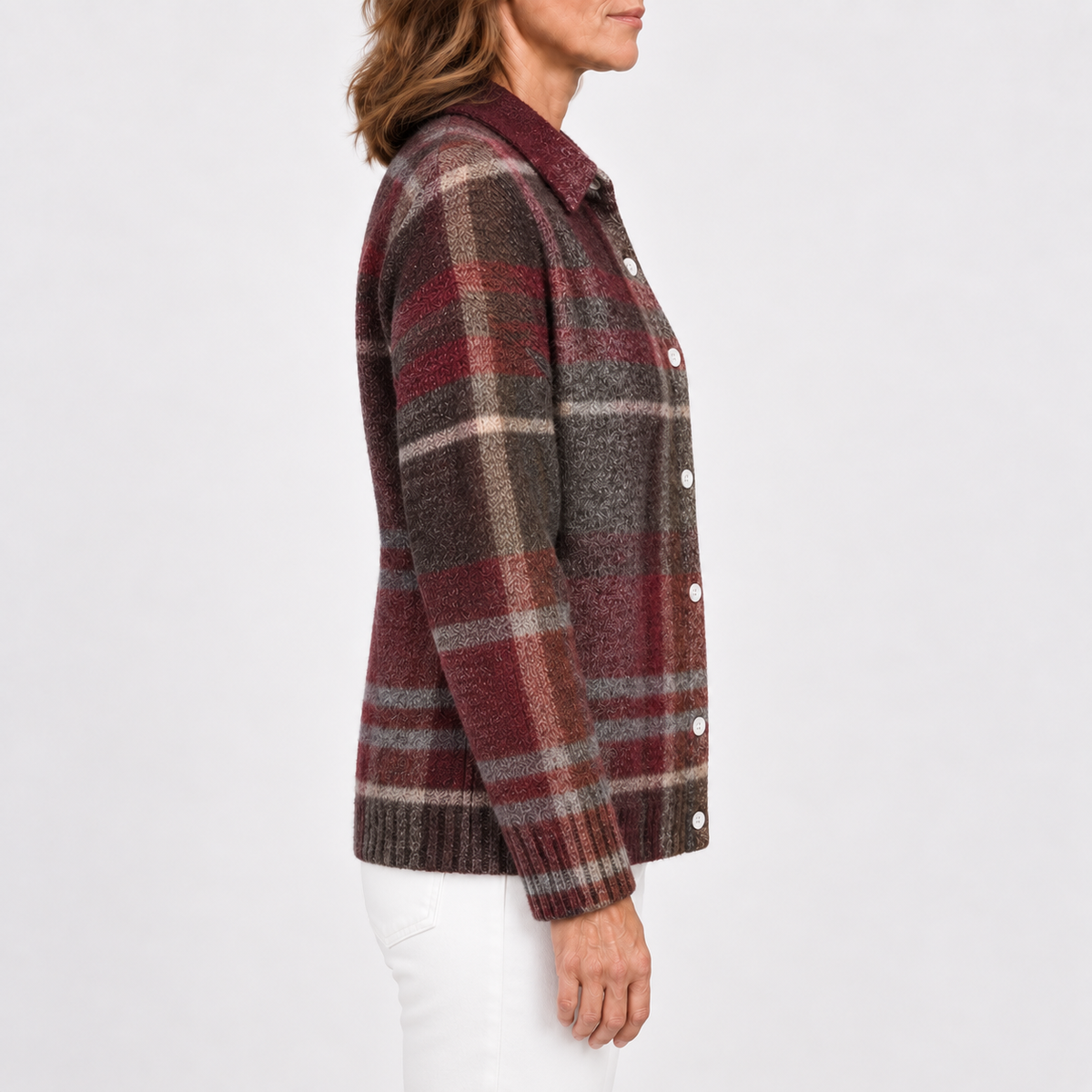 Camisa de cuadros de punto multicolor para mujer
