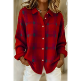 Cárdigan camisero de punto a cuadros para mujer en rojo