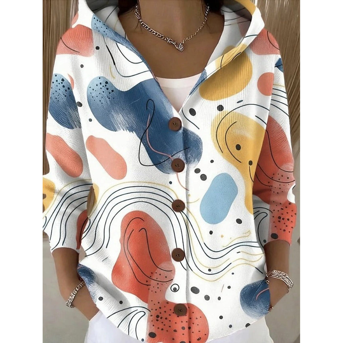 Cárdigan con capucha y botones para mujer en beige