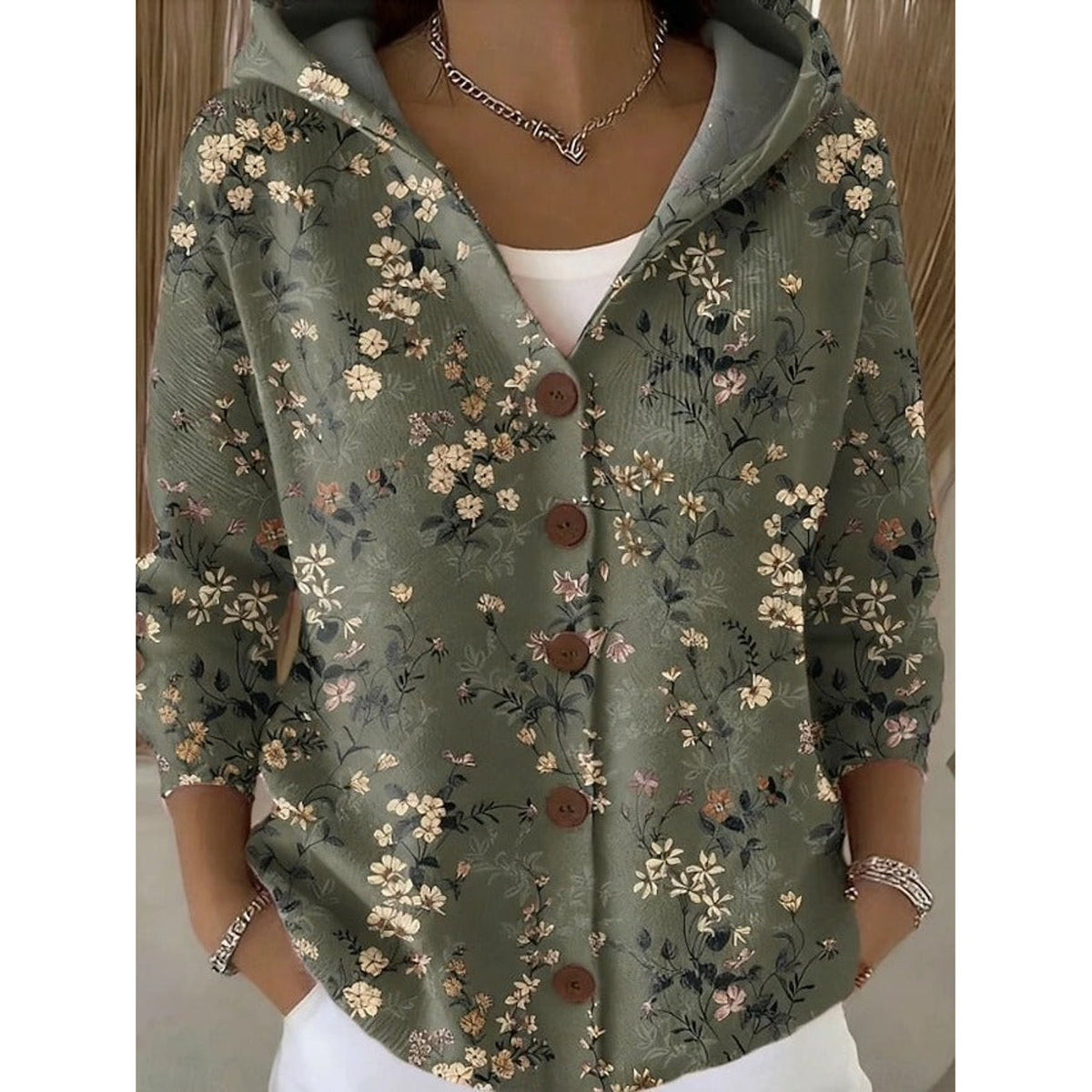 Cárdigan con capucha y botones para mujer en verde oscuro