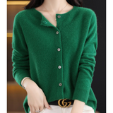 Cárdigan de punto fino con botones para mujer en verde oscuro