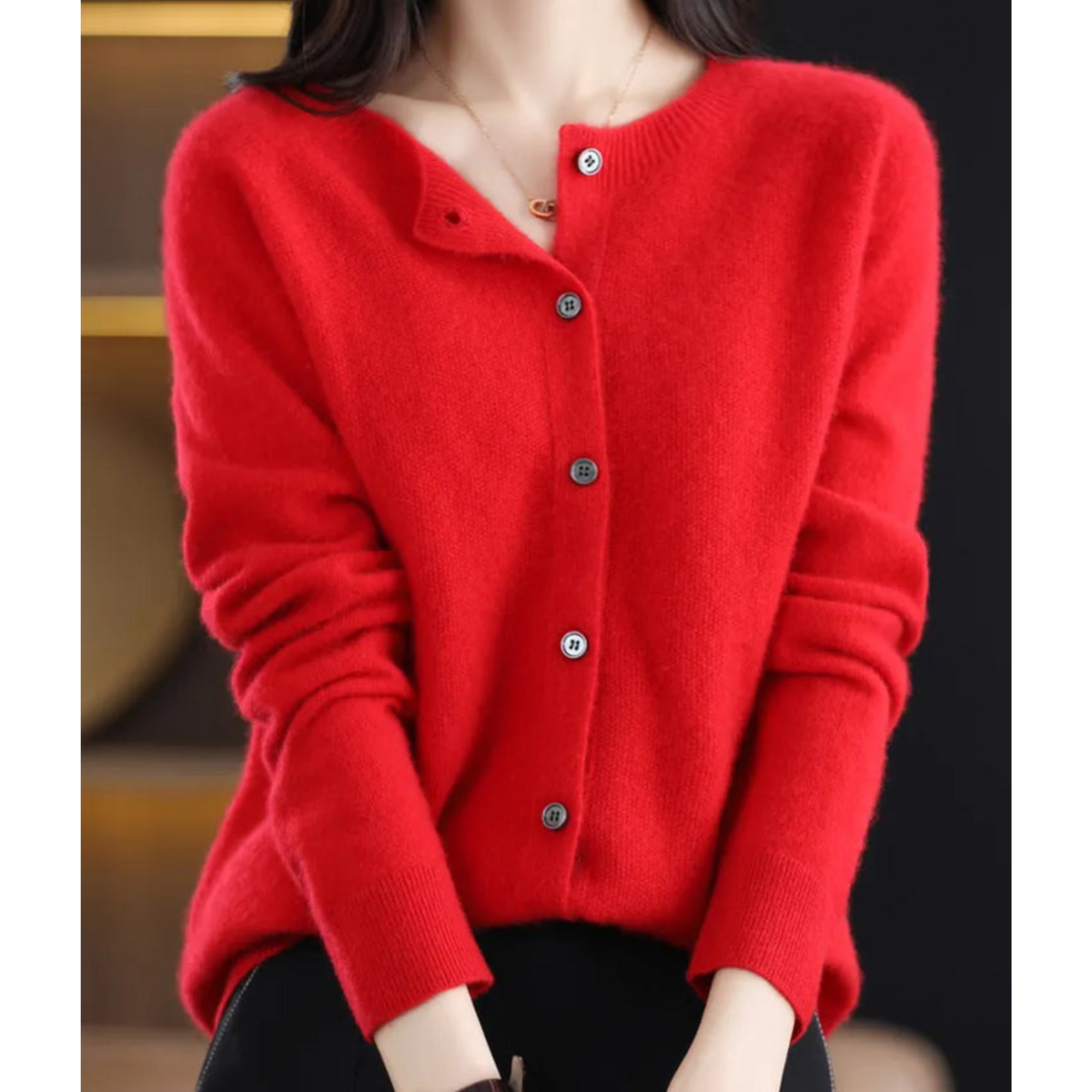 Cárdigan de punto fino con botones para mujer en rojo