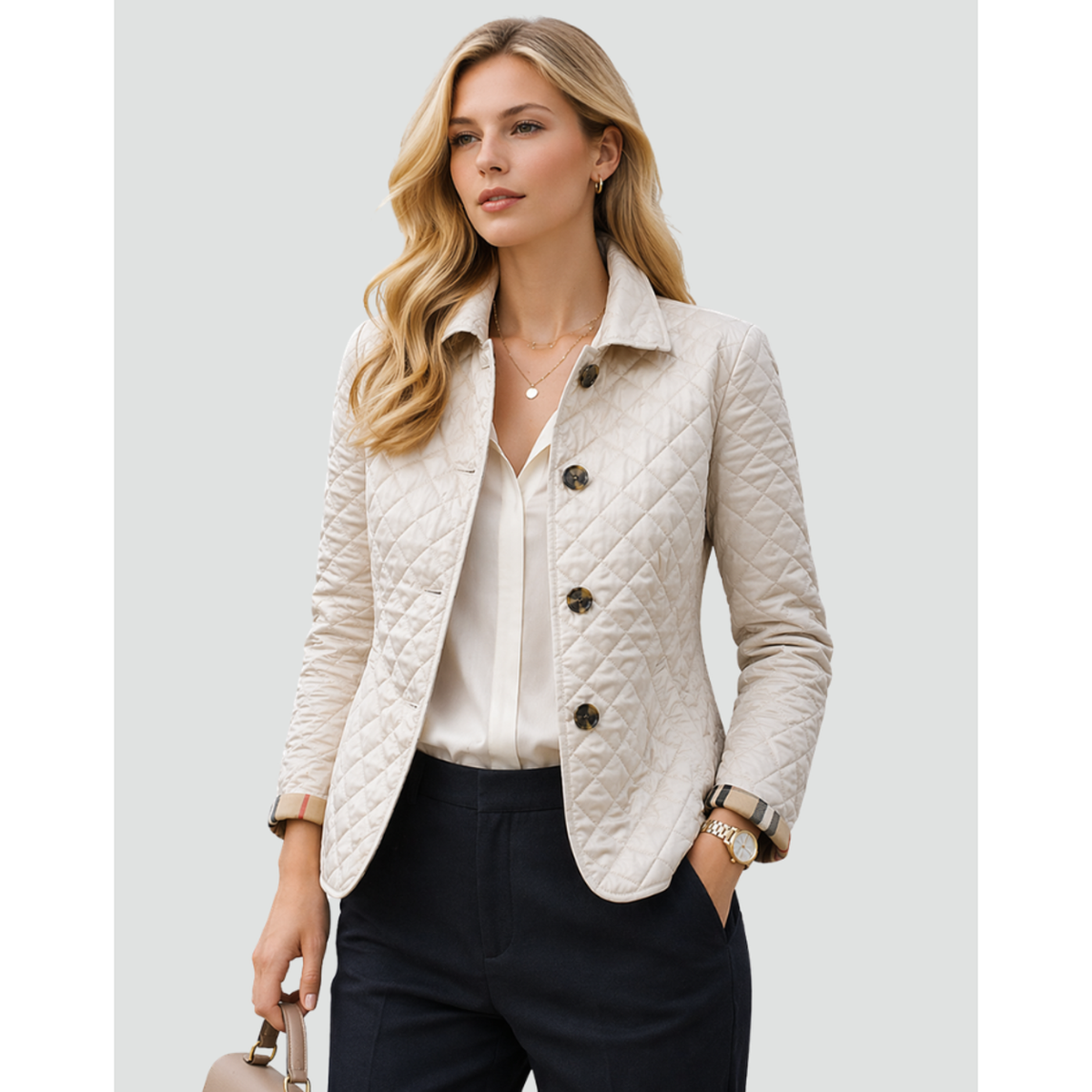 Chaqueta acolchada con botones para mujer en blanco
