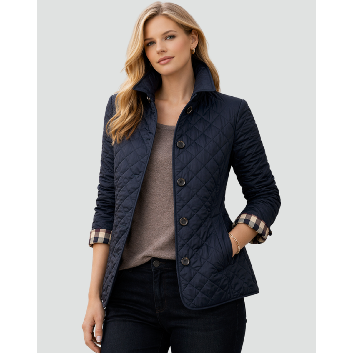 Chaqueta acolchada con botones para mujer en azul marino