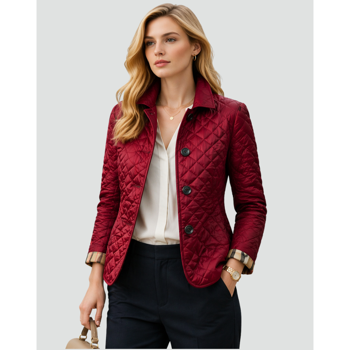 Chaqueta acolchada con botones para mujer en rojo vino