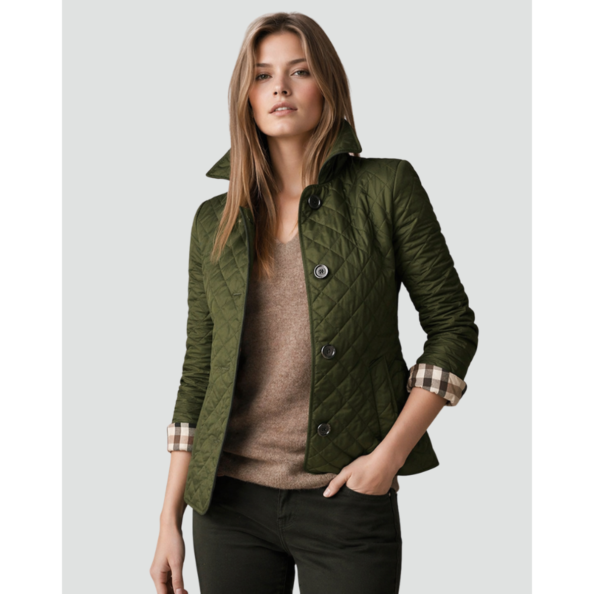 Chaqueta acolchada con botones para mujer en verde