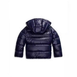 Chaqueta acolchada corta con capucha para mujer en azul marino
