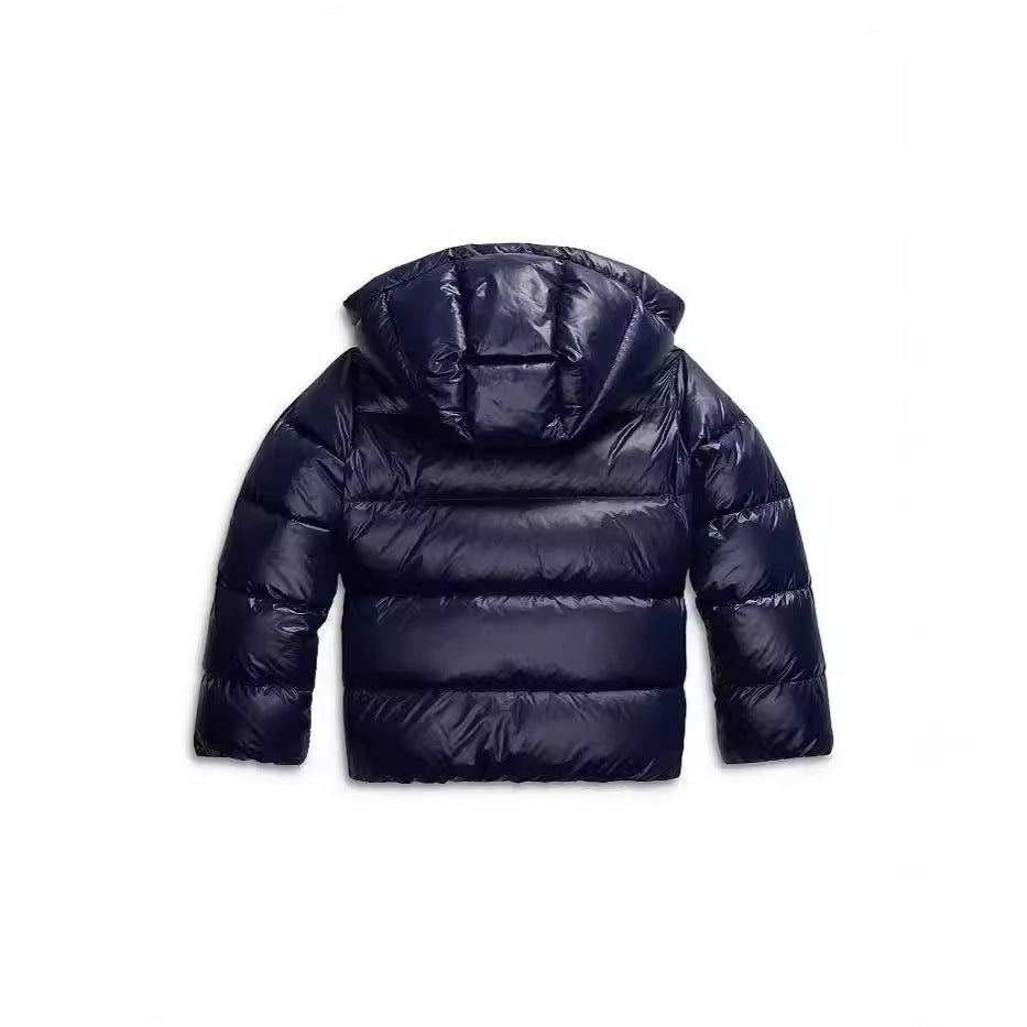 Chaqueta acolchada corta con capucha para mujer en azul marino