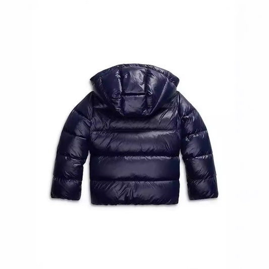 Chaqueta acolchada corta con capucha para mujer en azul marino