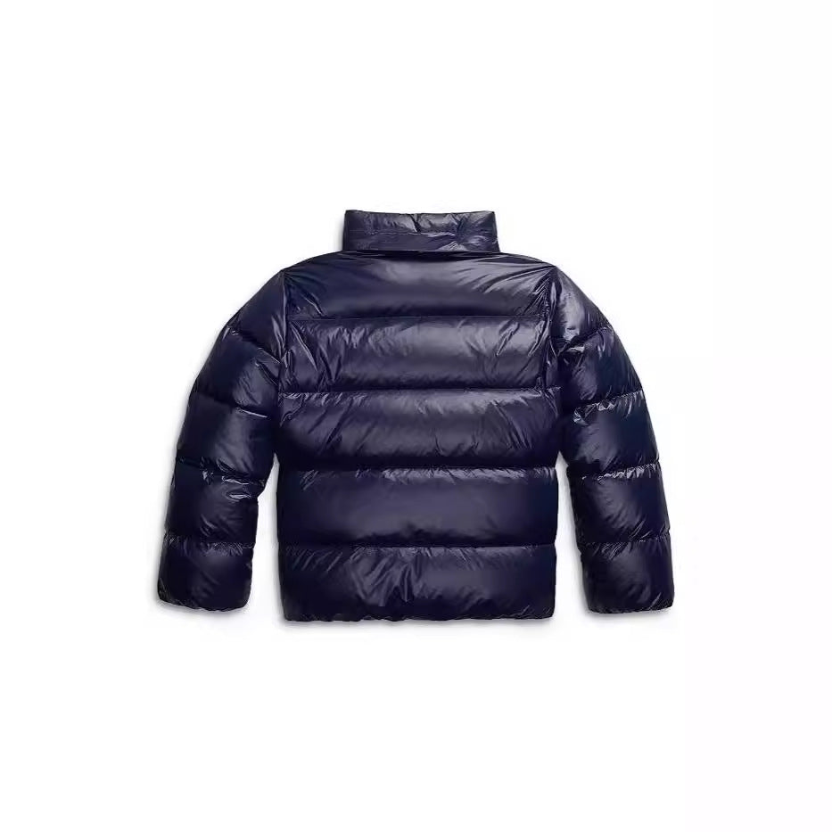 Chaqueta acolchada corta con capucha para mujer en azul marino