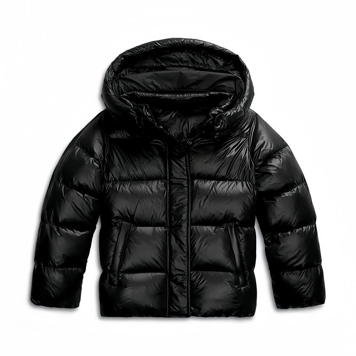 Chaqueta acolchada corta con capucha para mujer en negro