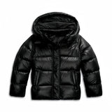 Chaqueta acolchada corta con capucha para mujer en negro