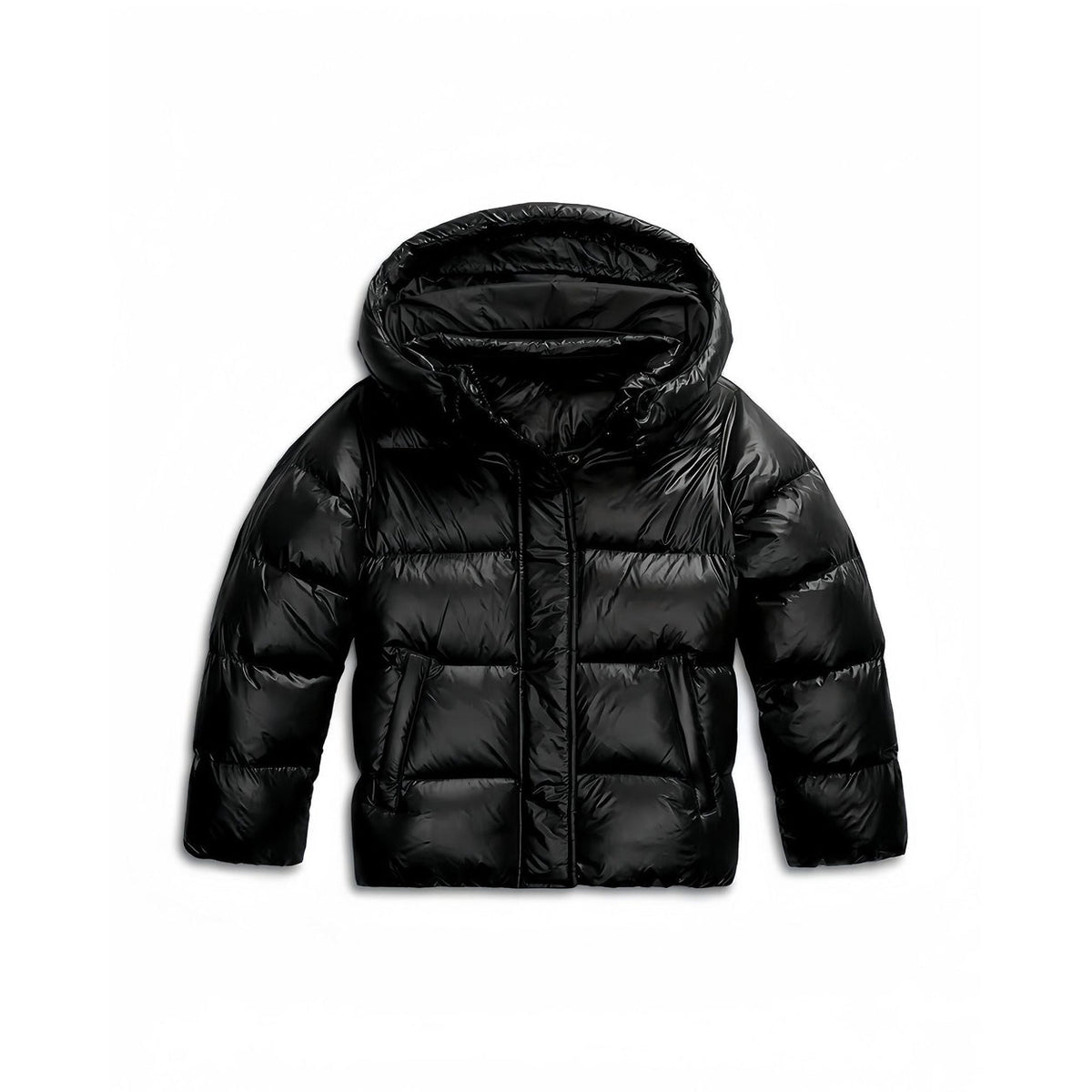 Chaqueta acolchada corta con capucha para mujer en negro