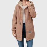 Chaqueta de borreguito con capucha para mujer en marrón