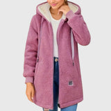 Chaqueta de borreguito con capucha para mujer en rosa
