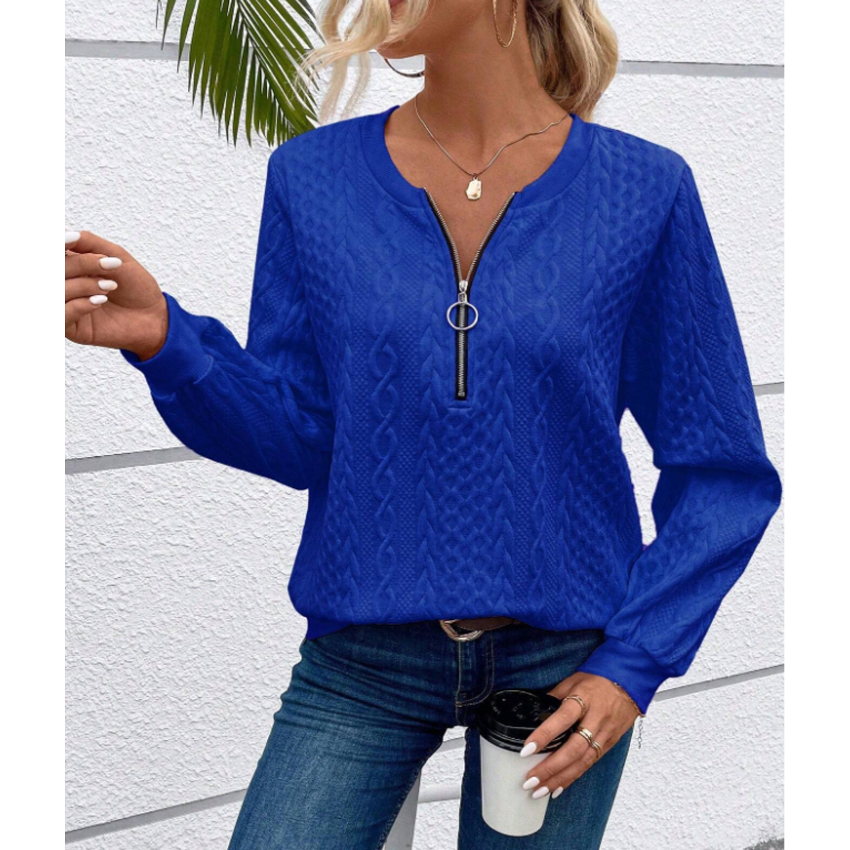 Jersey con cremallera para mujer en azul