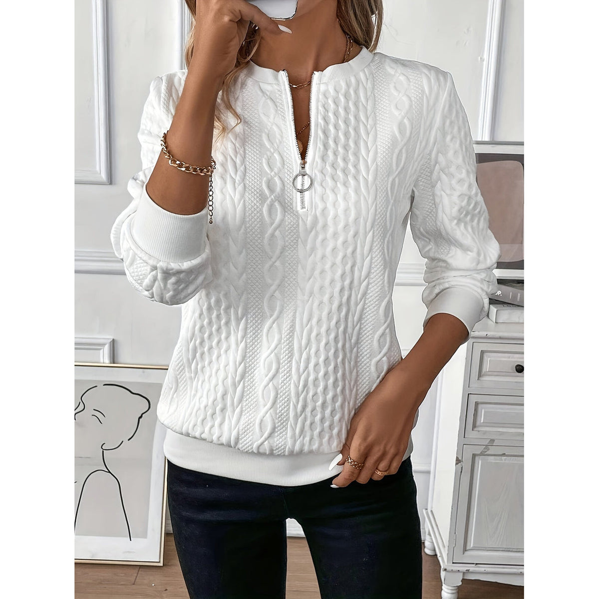Jersey con cremallera para mujer, detalle