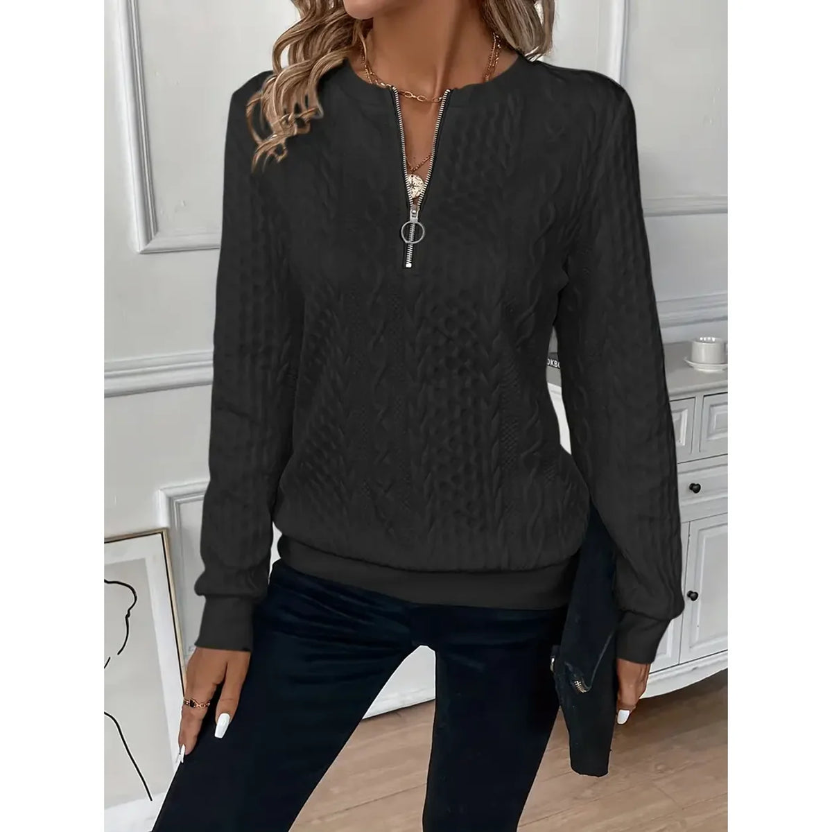 Jersey con cremallera para mujer, vista lateral