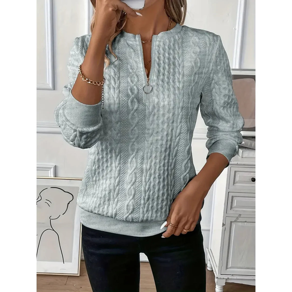 Jersey con cremallera para mujer en gris