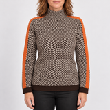 Jersey jacquard multicolor con detalle naranja para mujer