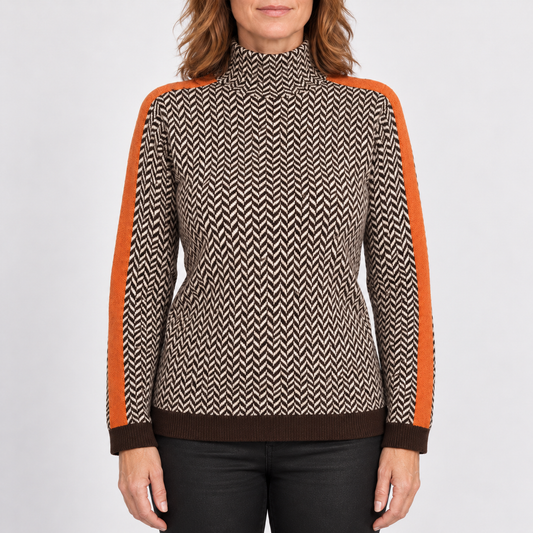 Jersey jacquard multicolor con detalle naranja para mujer