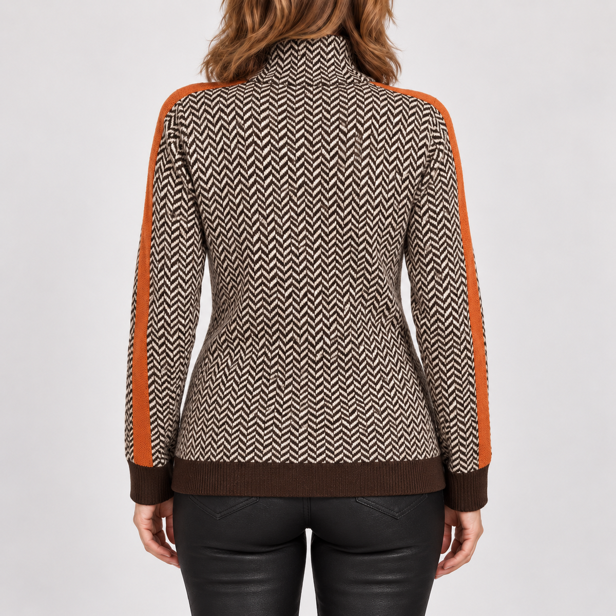 Jersey jacquard multicolor con detalle naranja para mujer