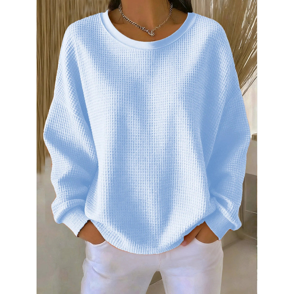 Jersey de punto fino holgado para mujer en azul cielo