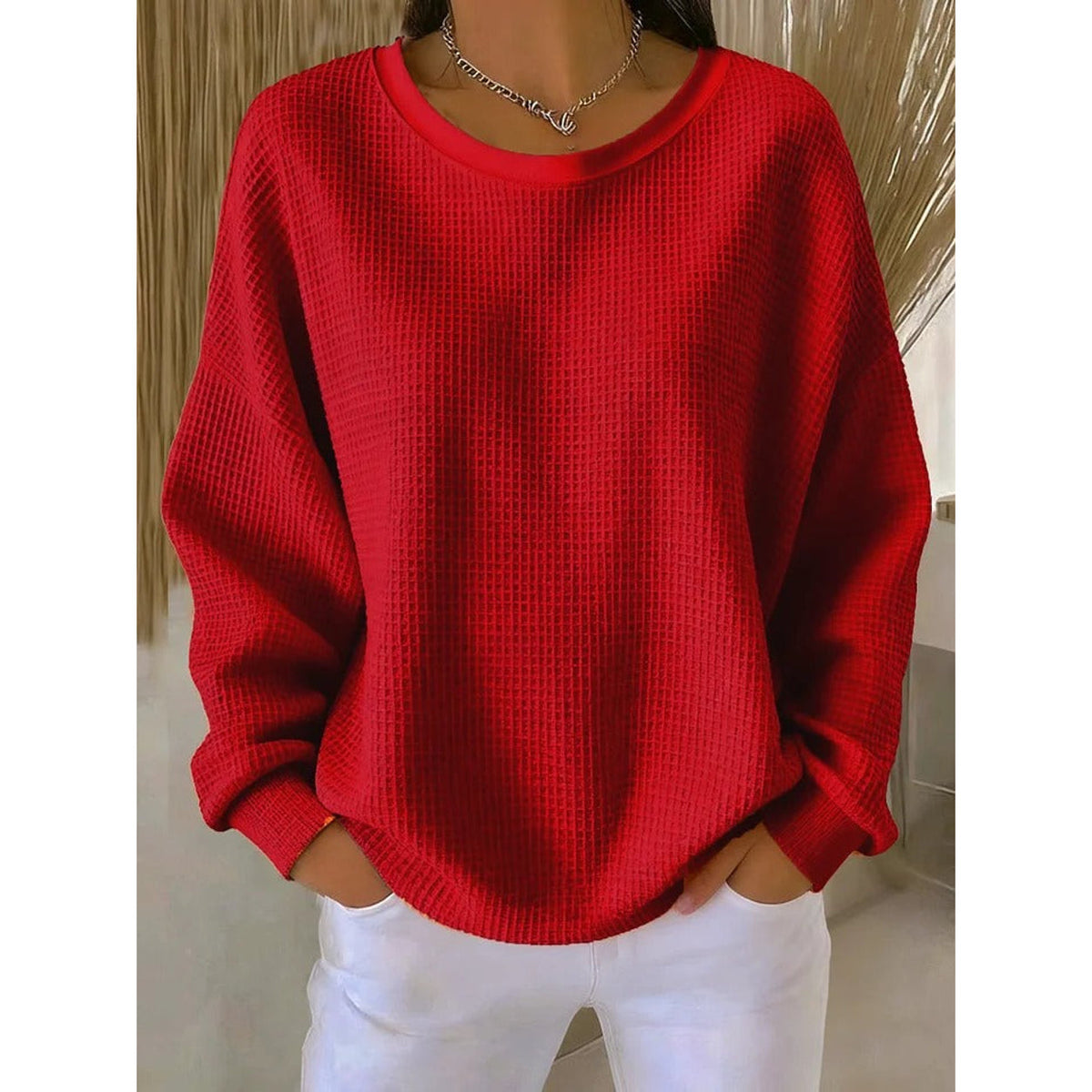 Jersey de punto fino holgado para mujer en rojo