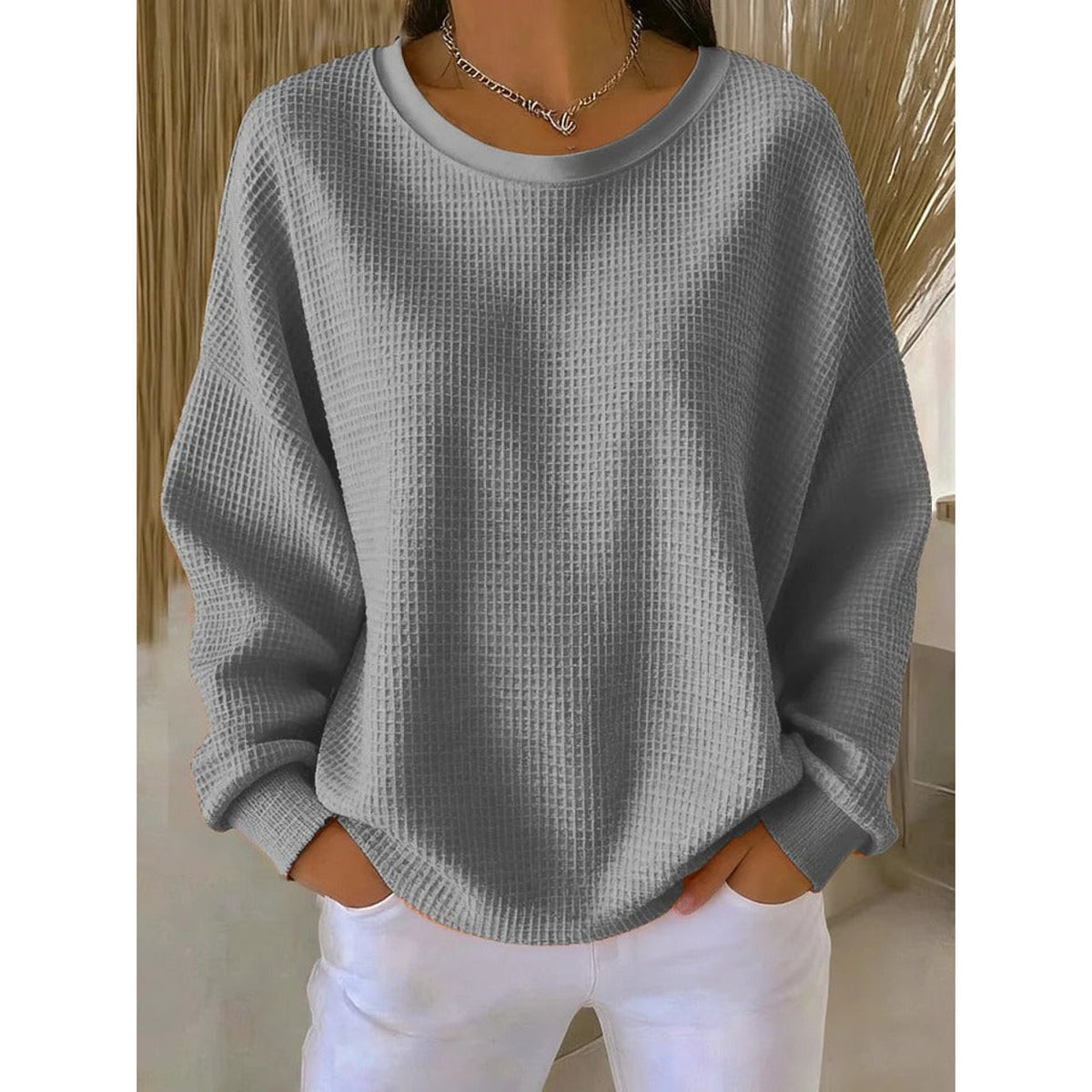Jersey de punto fino holgado para mujer en gris