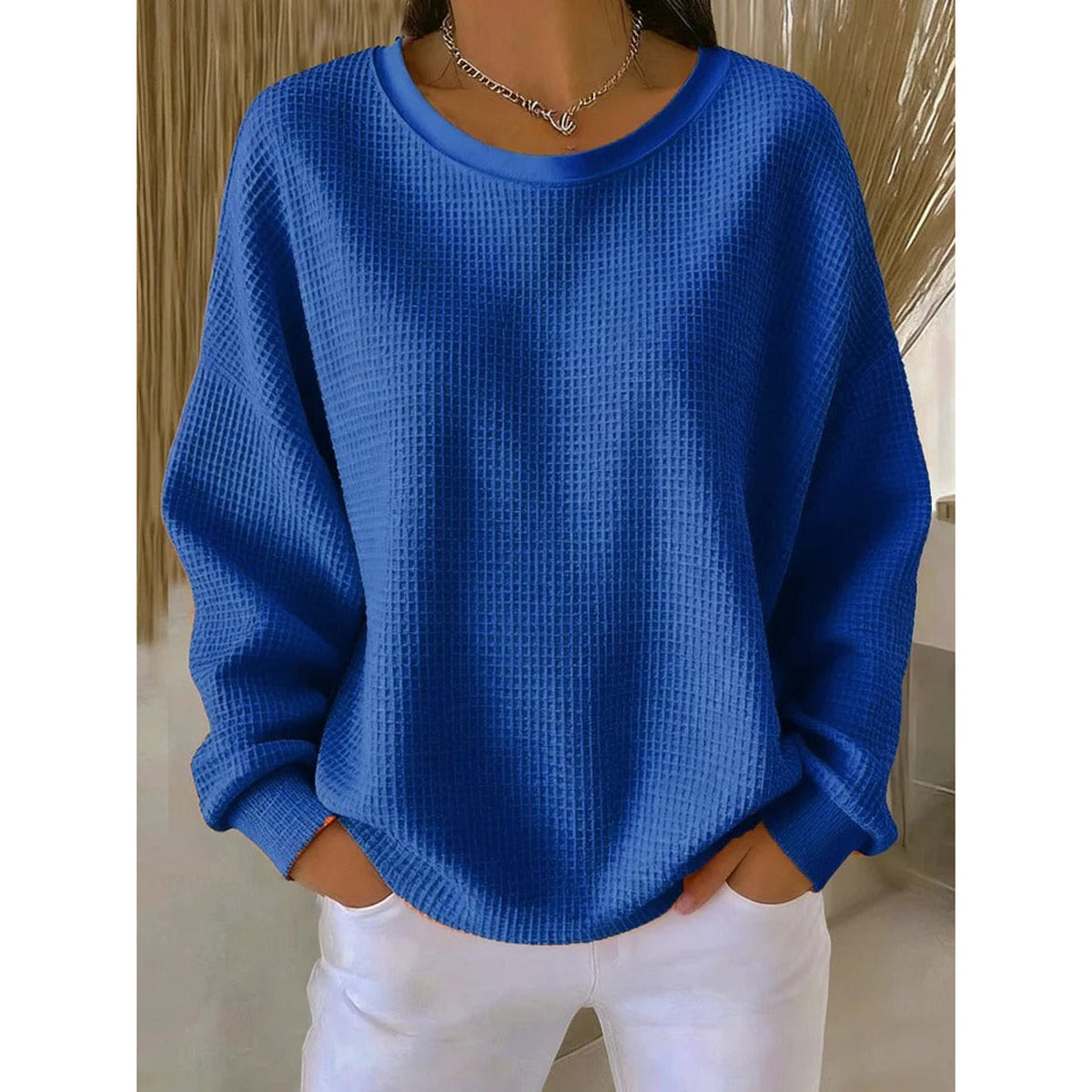 Jersey de punto fino holgado para mujer en azul