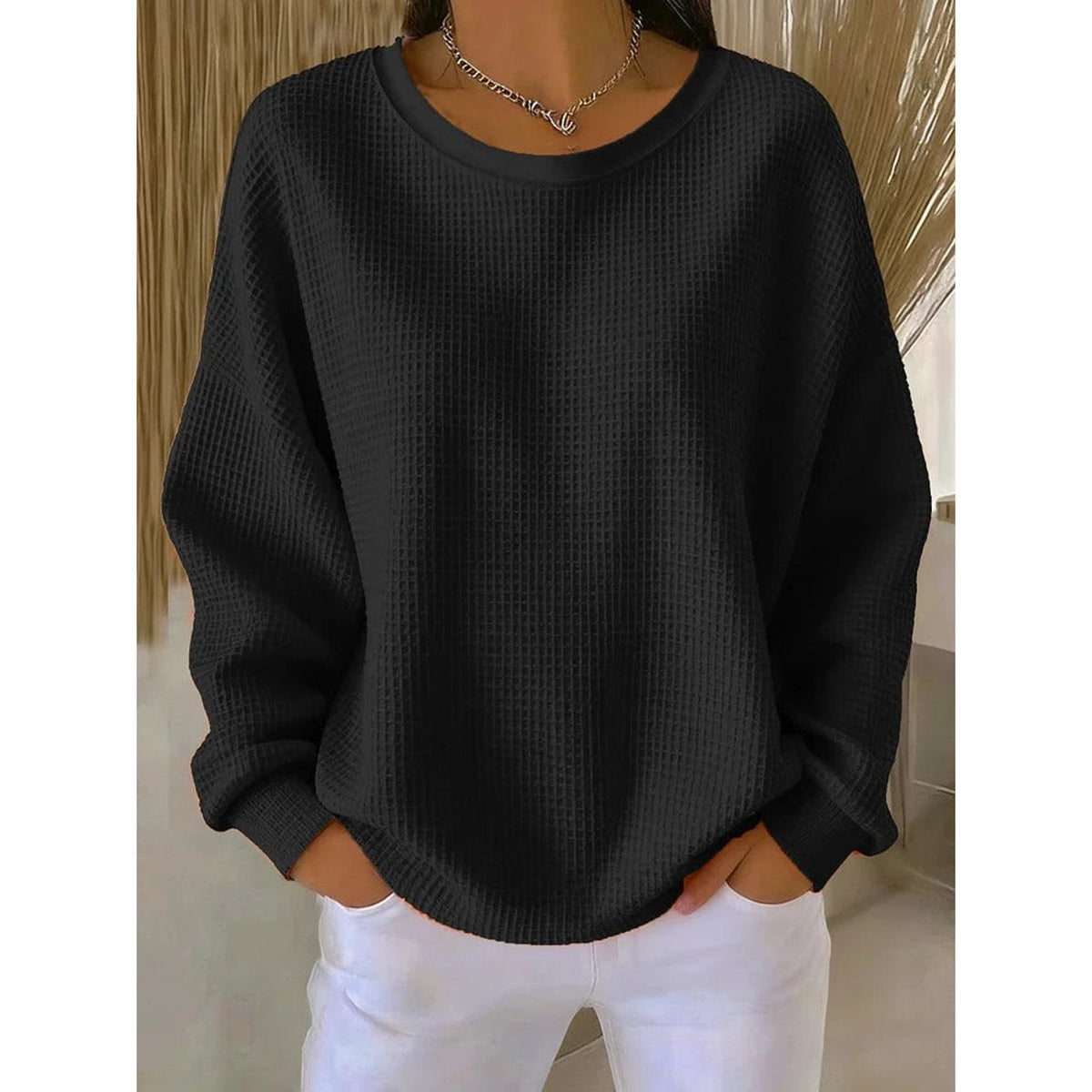 Jersey de punto fino holgado para mujer en negro