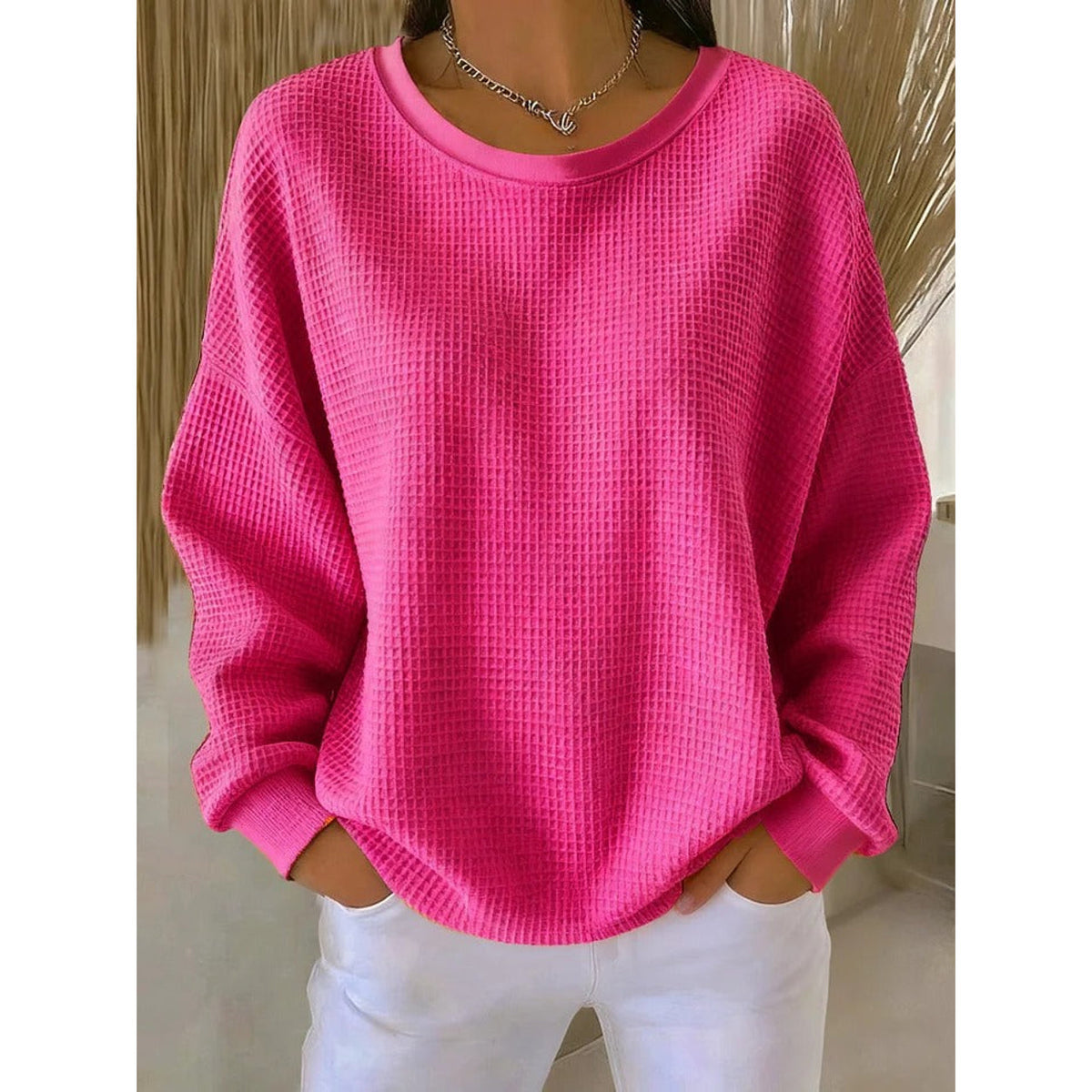 Jersey de punto fino holgado para mujer en rosa intenso