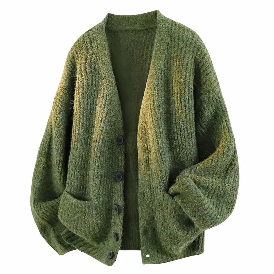 Chaqueta de punto holgada con escote en pico y bolsillos delanteros, vista frontal