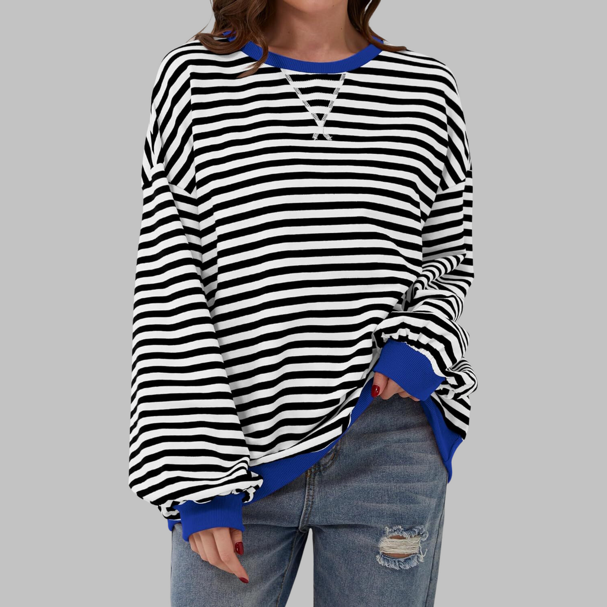 Sudadera oversize de rayas para mujer en negro