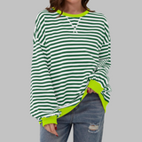 Sudadera oversize de rayas para mujer en verde oscuro