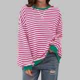 Sudadera oversize de rayas para mujer en rosa rojizo
