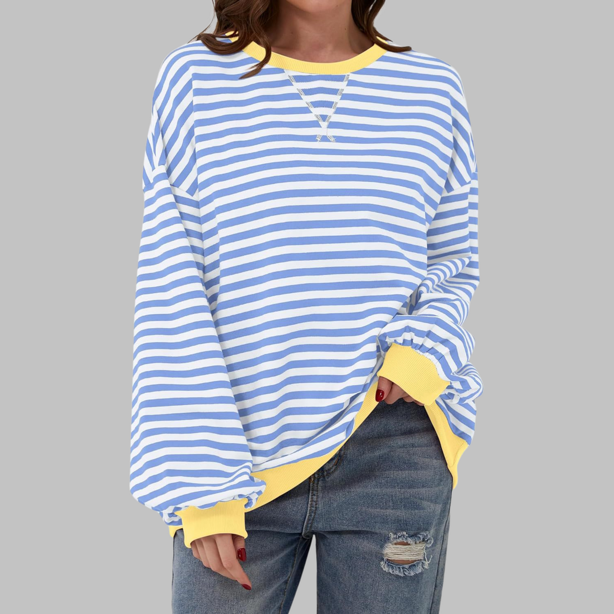 Sudadera oversize de rayas para mujer en azul cielo
