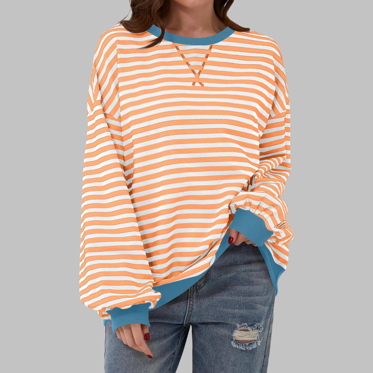 Sudadera oversize de rayas para mujer en naranja