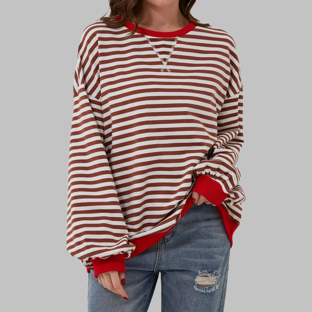 Sudadera oversize de rayas para mujer en rojo