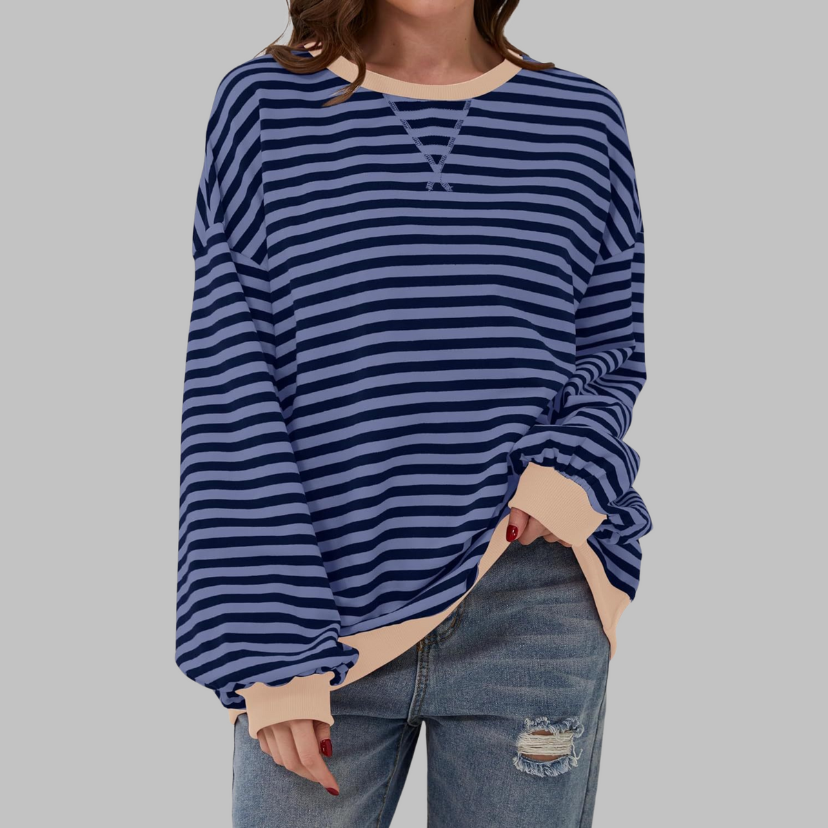 Sudadera oversize de rayas para mujer en azul