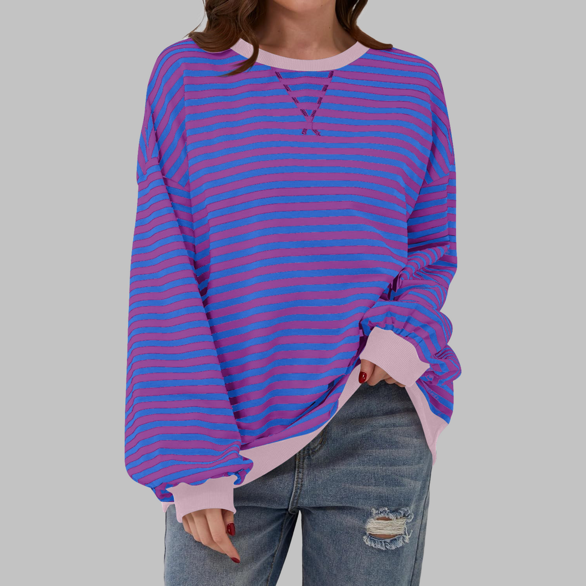 Sudadera oversize de rayas para mujer en lila