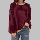 Sudadera oversize de rayas para mujer en burdeos