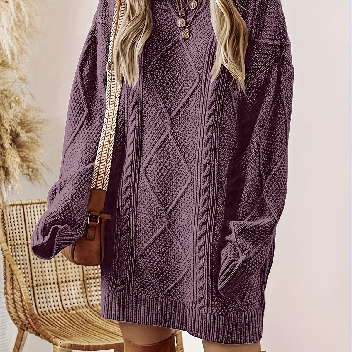Vestido de punto trenzado para mujer en morado