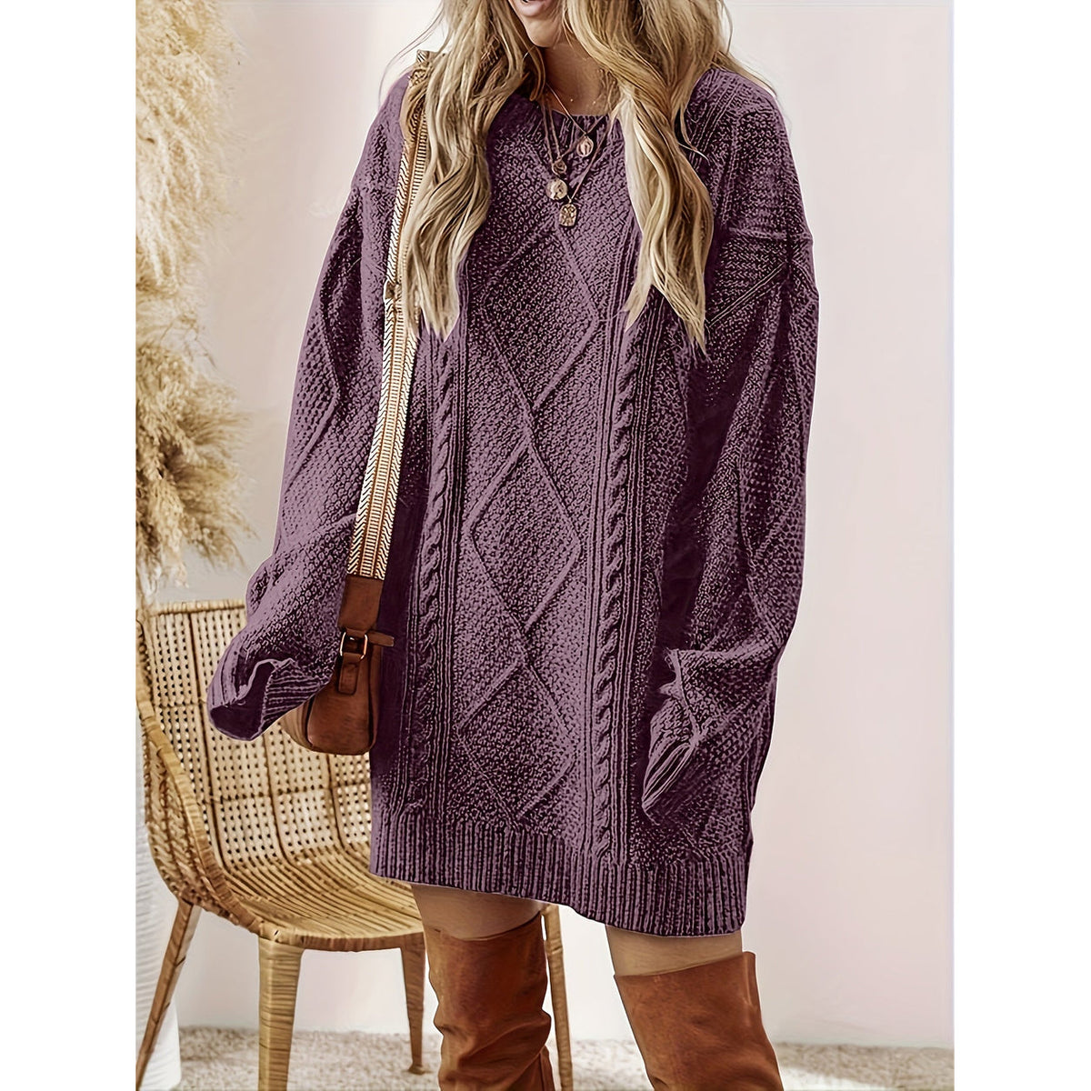 Vestido de punto trenzado para mujer, vista frontal